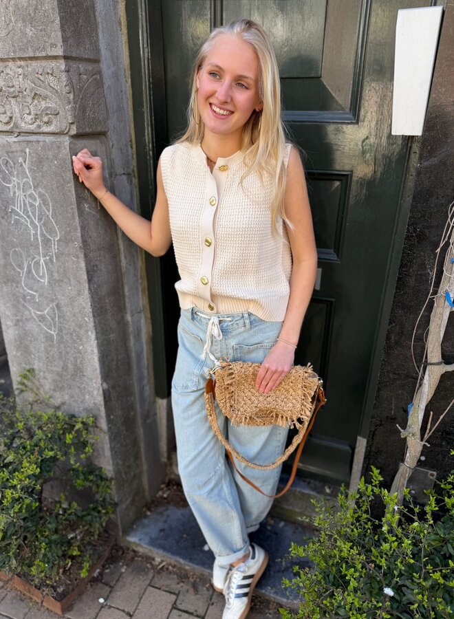 Yaya textured sleeveless cardigan beige