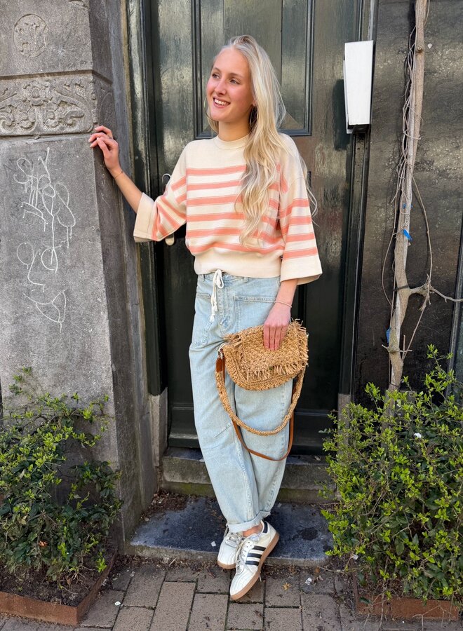 Yaya textured sweater stripes peach