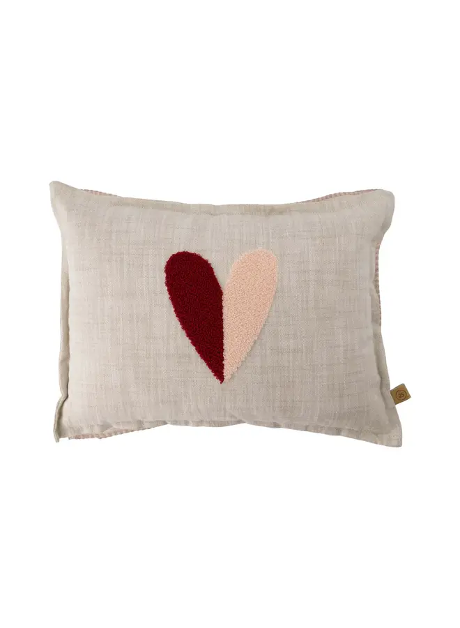 Zusss S26 kussen hartje 35x25 cm naturel/roze/rood