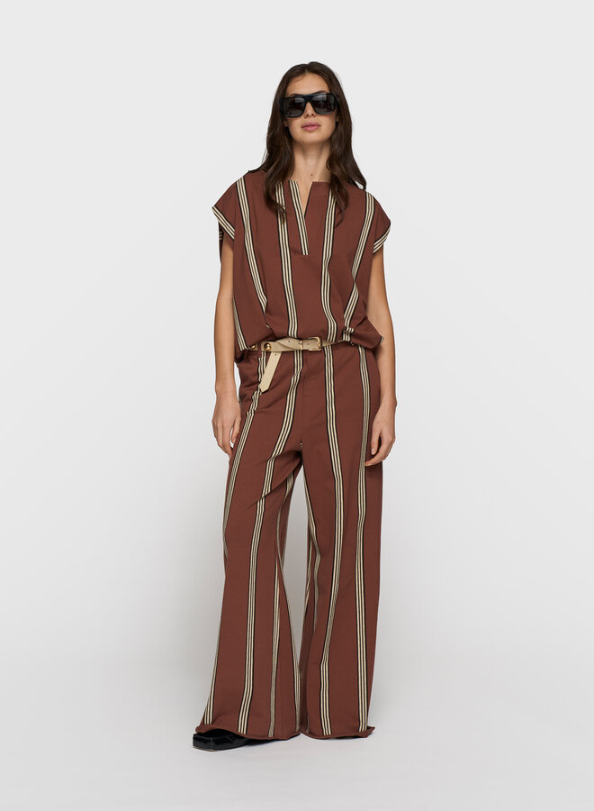 10DAYS wide leg jogger stripes deep brown