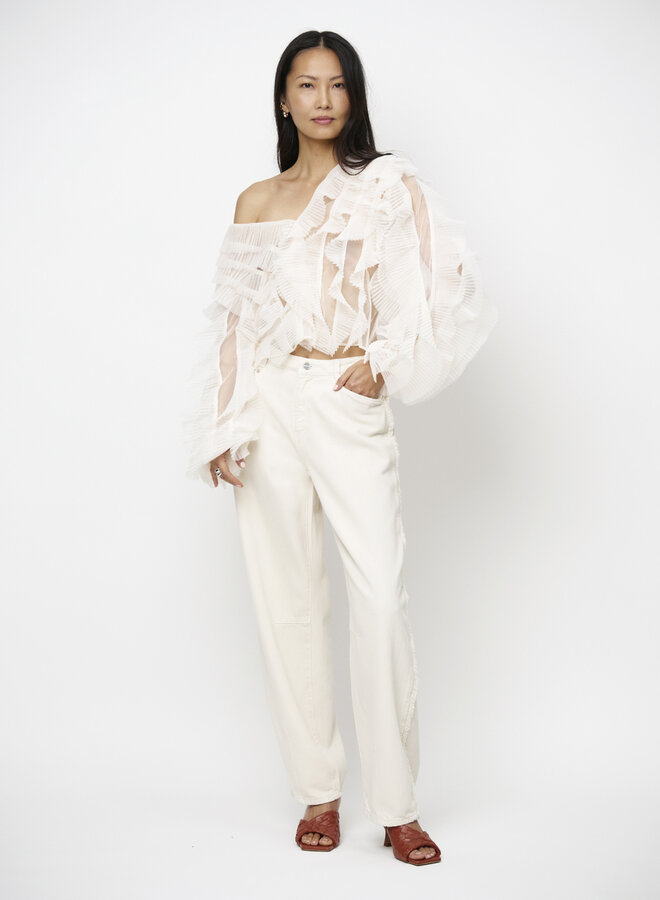 Dante6 brave fringed barrel leg jeans ivory