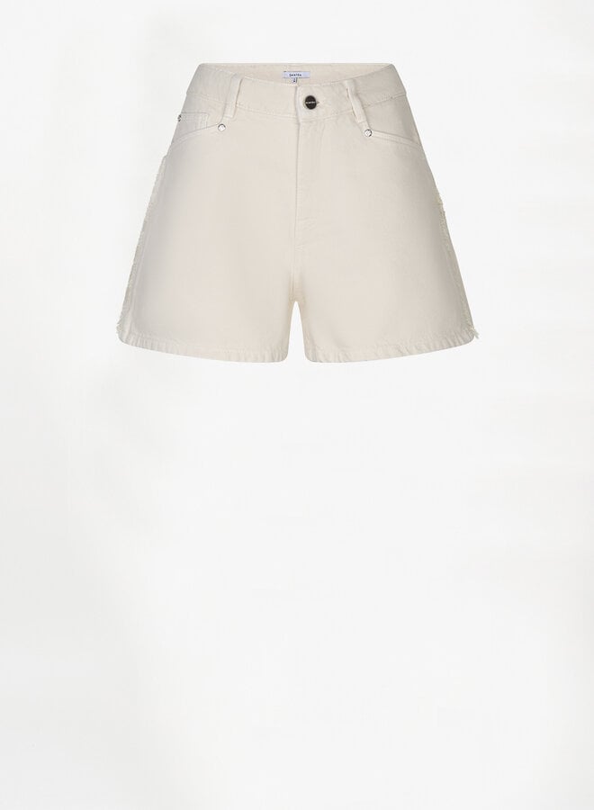 Dante6 S26F menton fringed denim shorts ivory