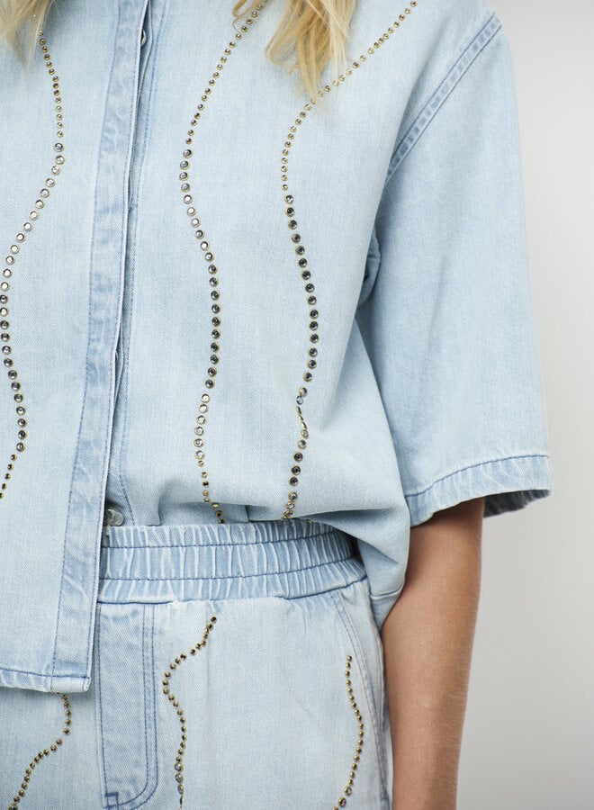 Dante6 S26F zofia embellished denim shirt blue