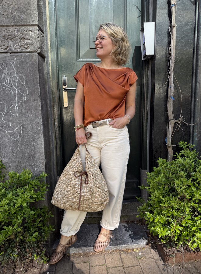 Dante6 roam satin drapey top orange
