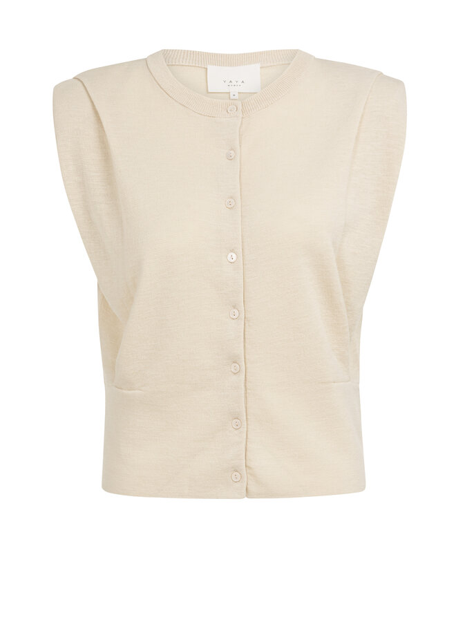 Yaya shoulder detail cardigan with fitted waist creme