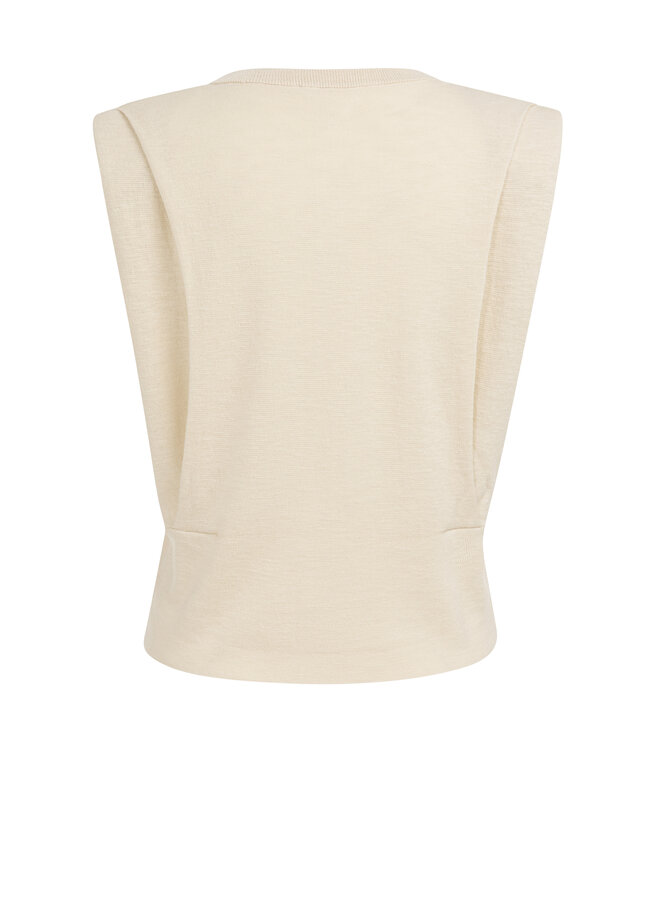 Yaya shoulder detail cardigan with fitted waist creme