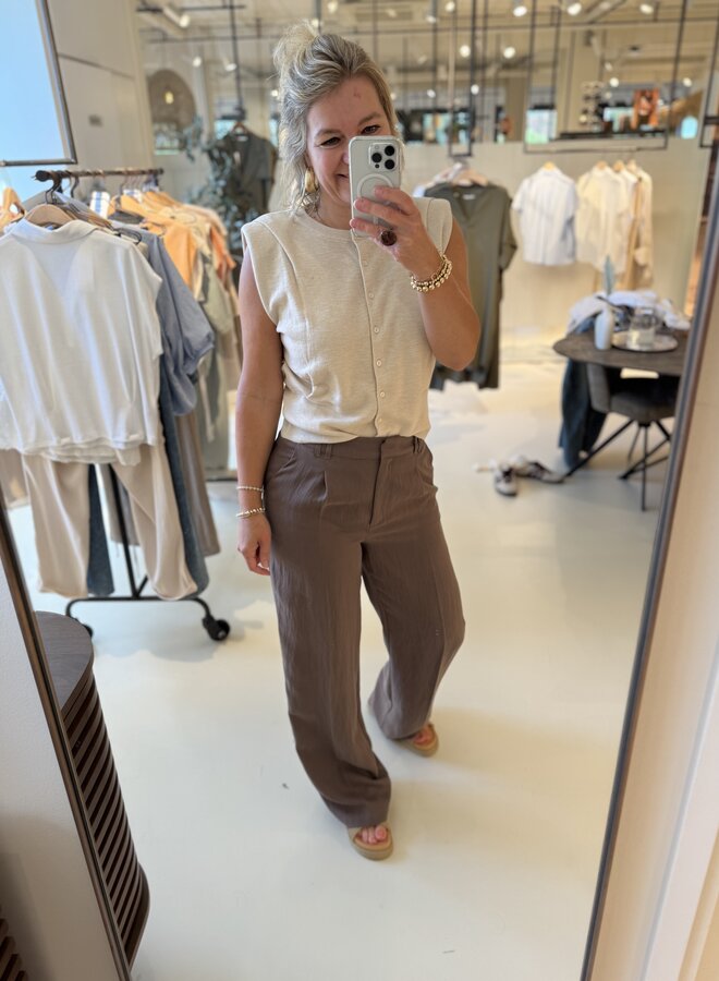 Yaya shoulder detail cardigan with fitted waist creme