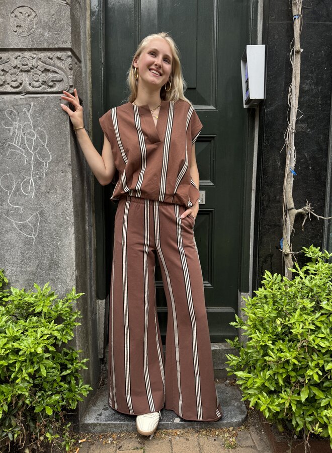 10DAYS balloon top stripes brown