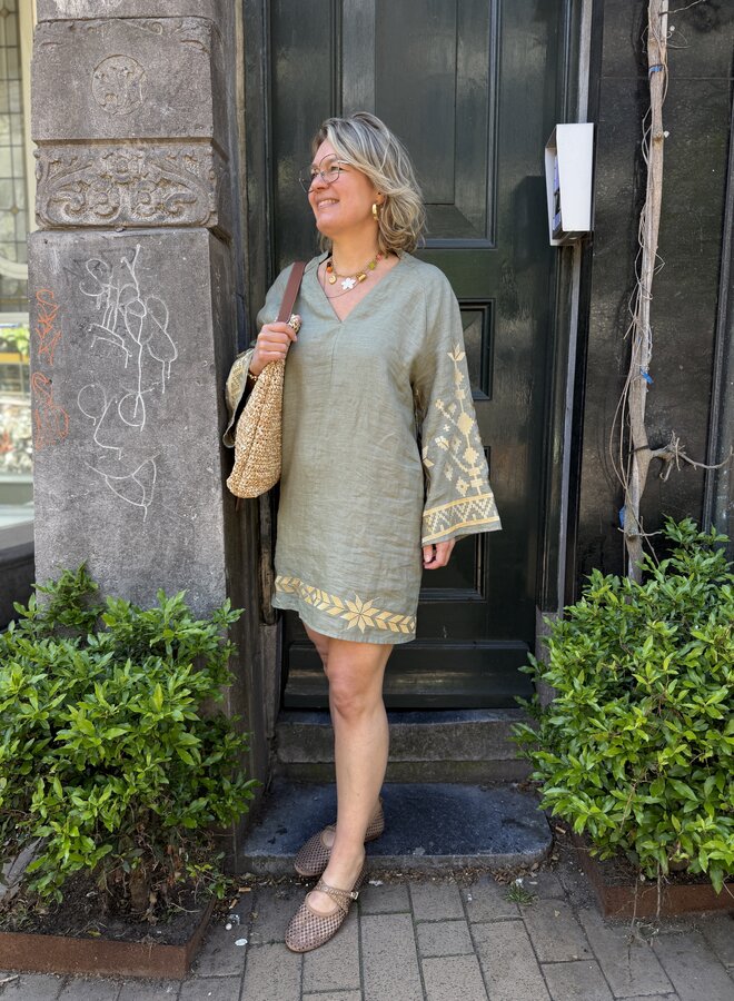 Greek archaic kori dress sage green