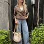 Yaya woven loose fit blazer kimono brown