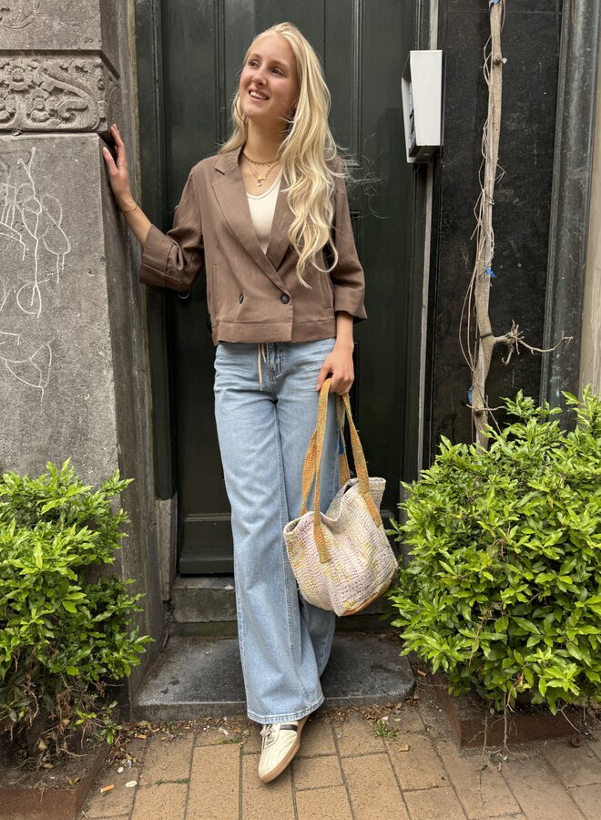 Yaya woven loose fit blazer kimono brown