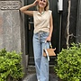 Yaya shoulder detail cardigan with fitted waist creme
