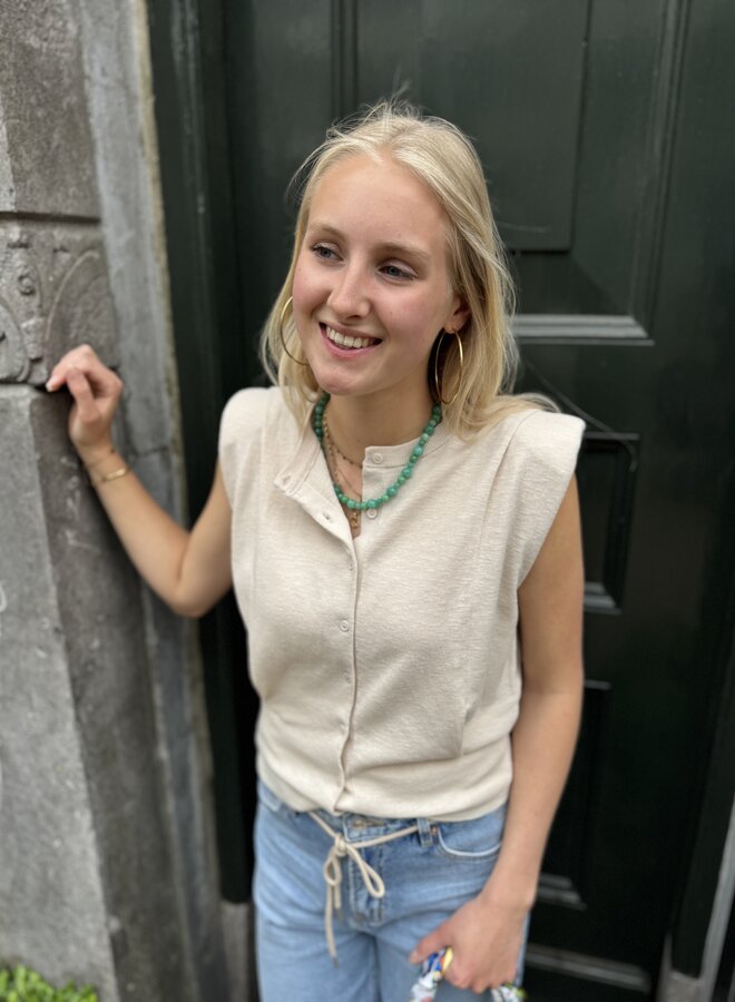 Yaya shoulder detail cardigan with fitted waist creme