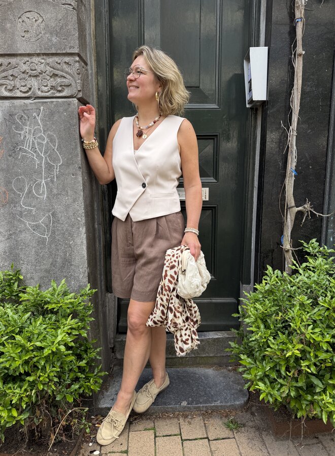 Yaya woven gilet asymetrical creme