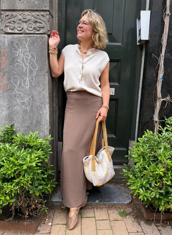 SF viva hw ankle linen skirt noos chocolate