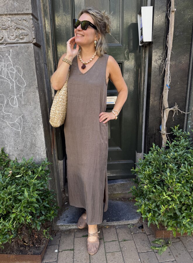 Yaya crinkle dress brown