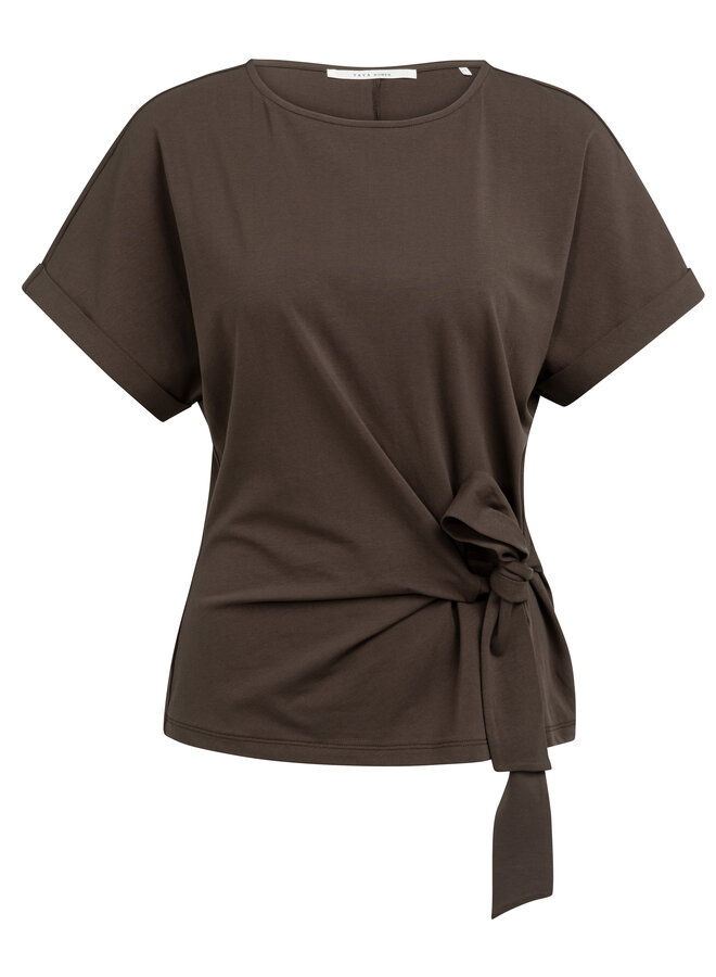 Yaya top met knoopdetail aubergine purple