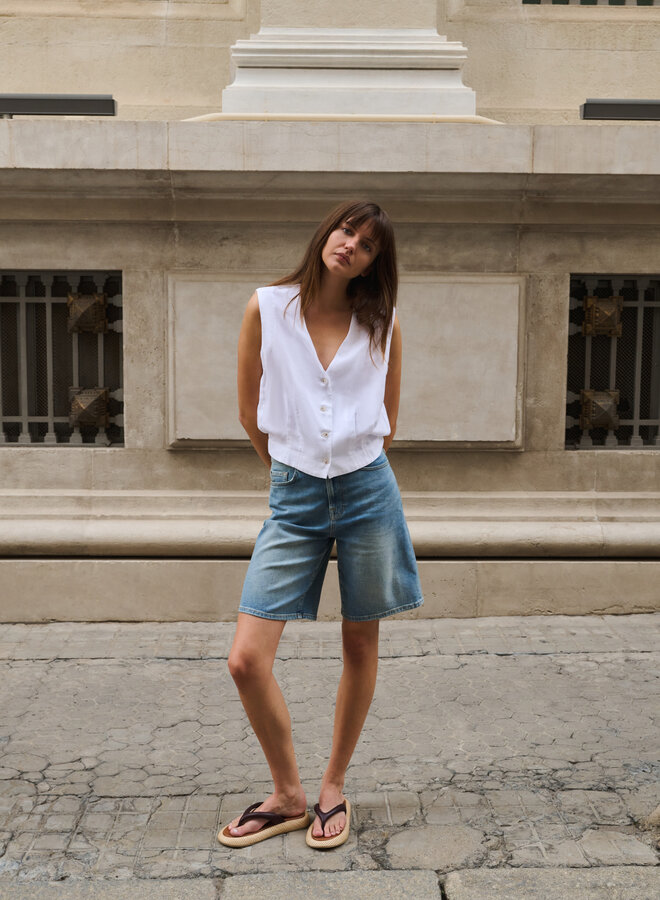 Yaya mouwloze blouse met plooien white