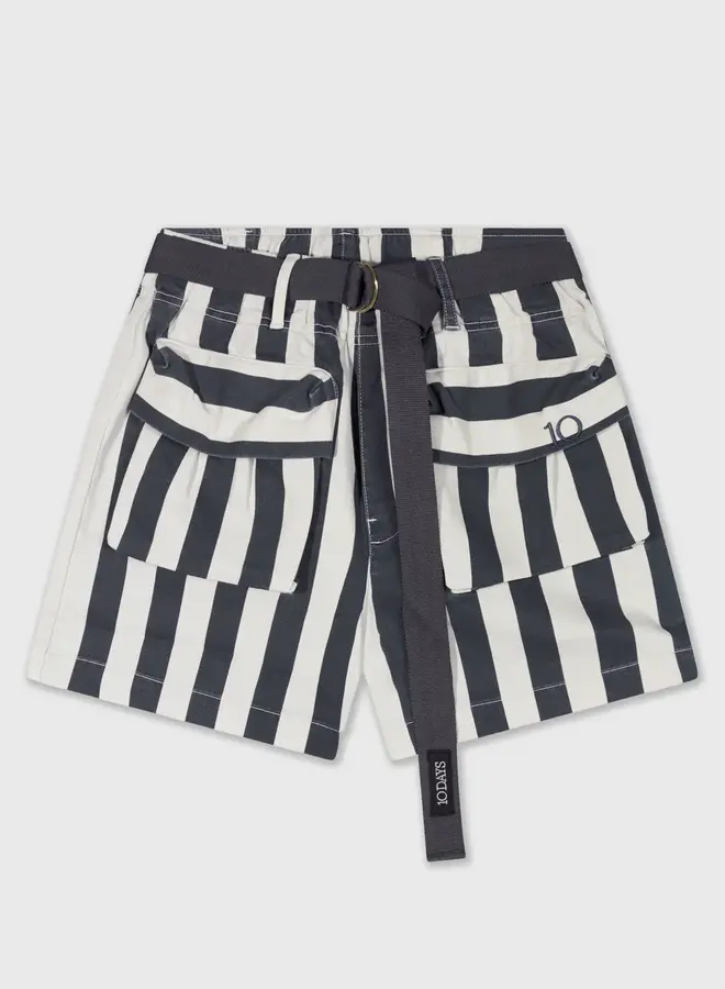 10DAYS utility shorts stripes ecru/blue
