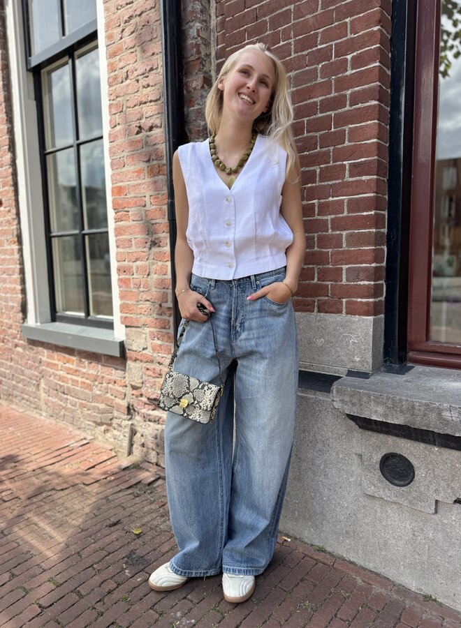 Yaya mouwloze blouse met plooien white