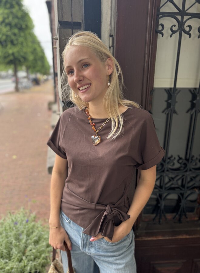 Yaya top met knoopdetail aubergine purple