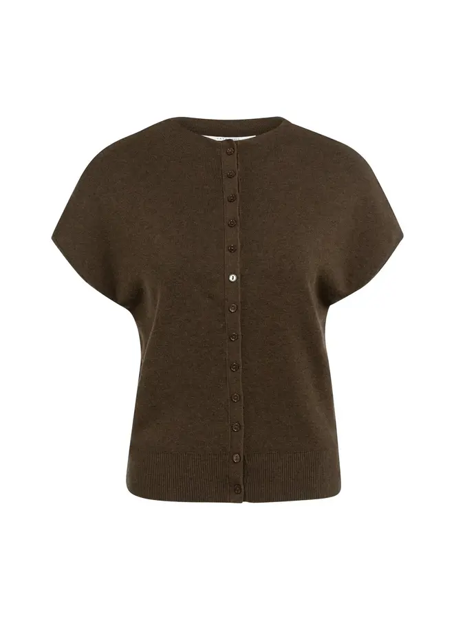Yaya mouwloos gebreid vest met knopen black/brown