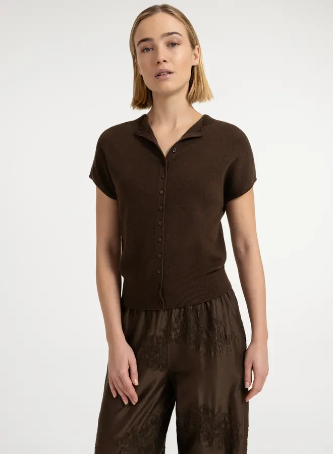 Yaya mouwloos gebreid vest met knopen black/brown