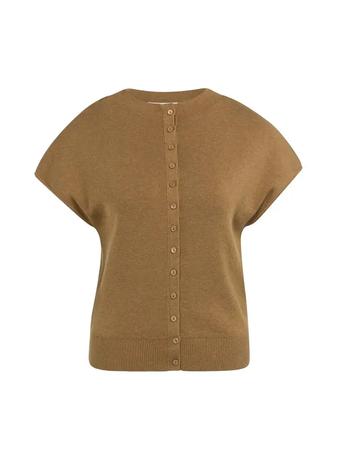 Yaya mouwloos gebreid vest met knopen brown