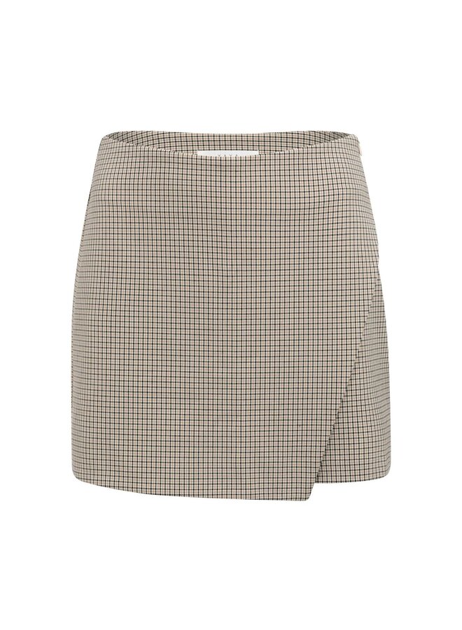 Yaya geruite rok met faux overslag beige