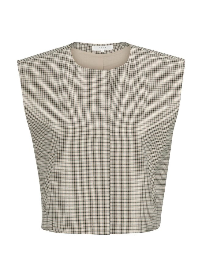 Yaya geruit geweven gilet beige