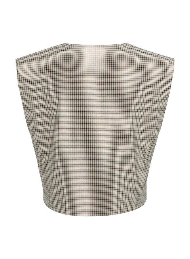 Yaya geruit geweven gilet beige