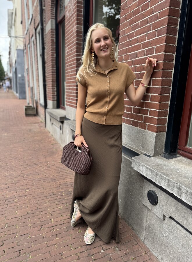 Yaya mouwloos gebreid vest met knopen brown