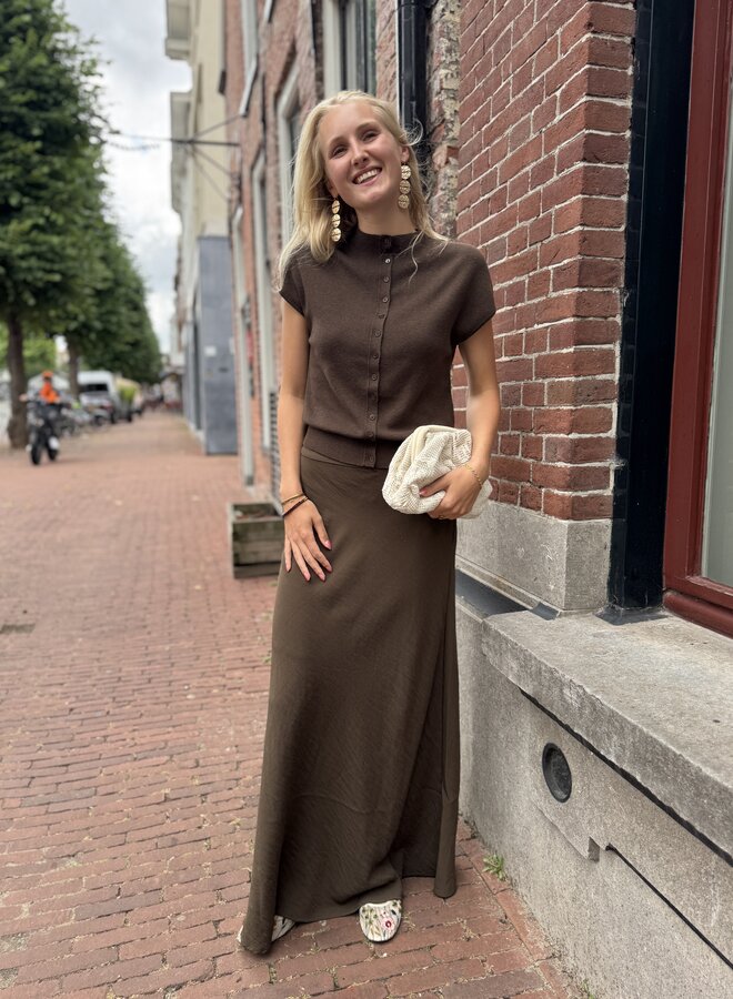 Yaya mouwloos gebreid vest met knopen black/brown