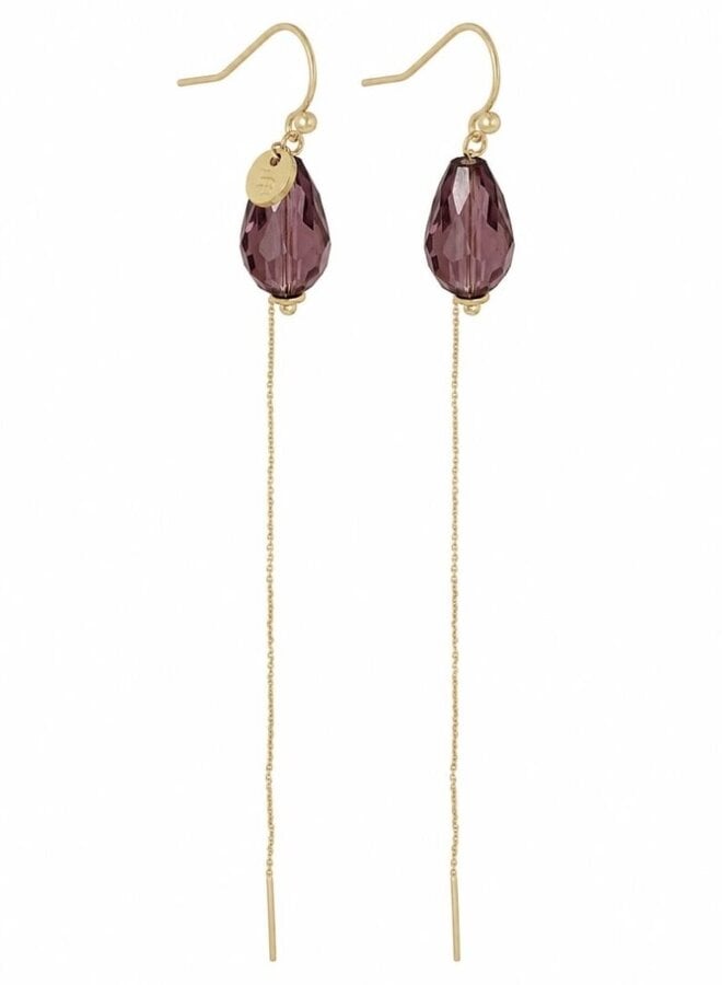 Ellen beekmans lange facet drops oorbellen aubergine