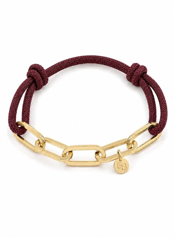 Ellen beekmans armband met touw en gouden schakels aubergine