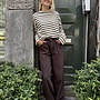 Penn&Ink W26T1313 sweater stripe ecru tabac