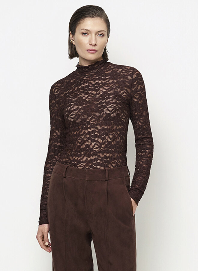 Dante6 irony lace turtle neck top brown
