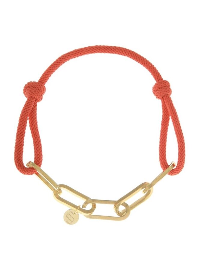 Ellen beekmans armband met touw en gouden schakels oranje