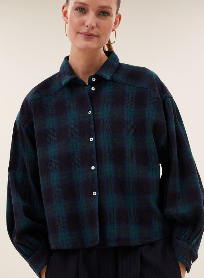By Bar sarah short green check blouse