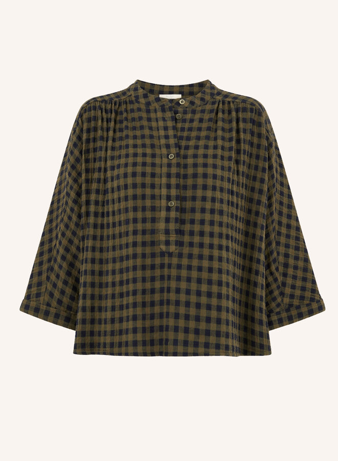 By Bar jess blouse olive check