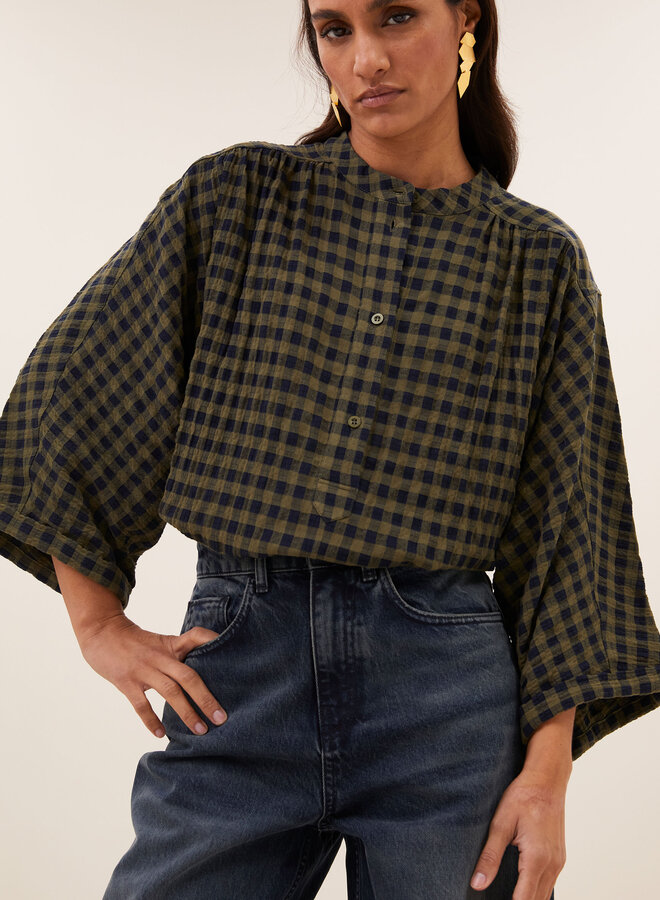 By Bar jess blouse olive check