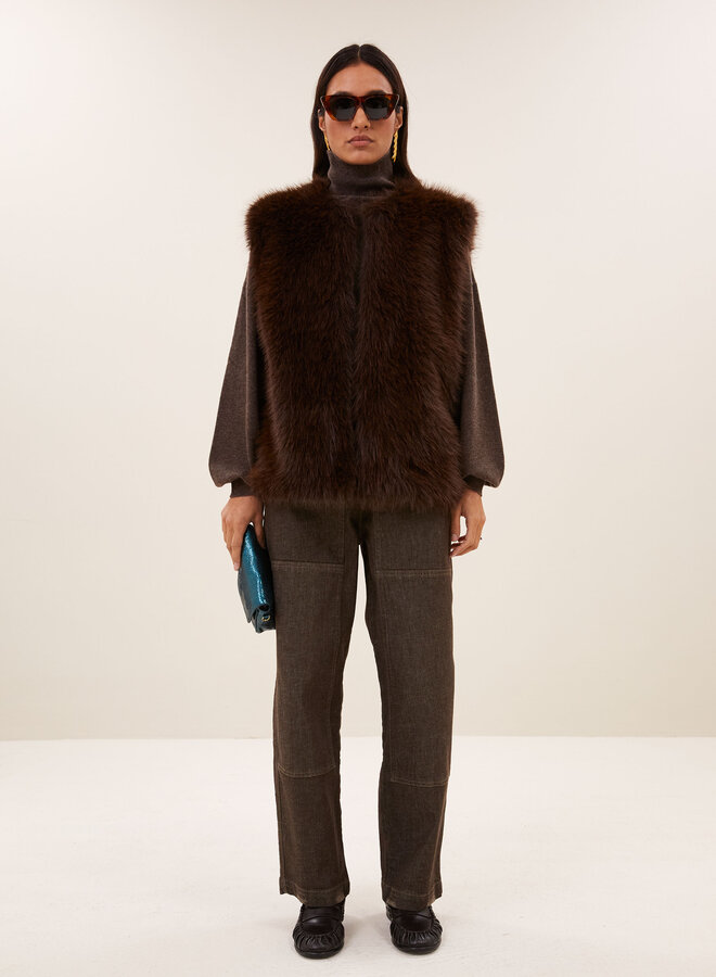 By Bar mona faux fur gilet dark brown