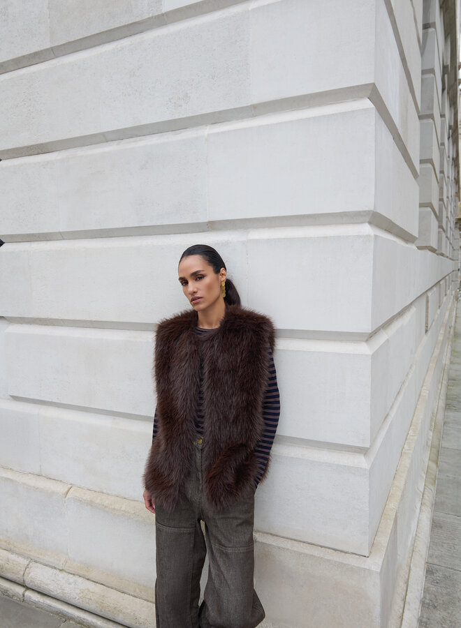 By Bar mona faux fur gilet dark brown