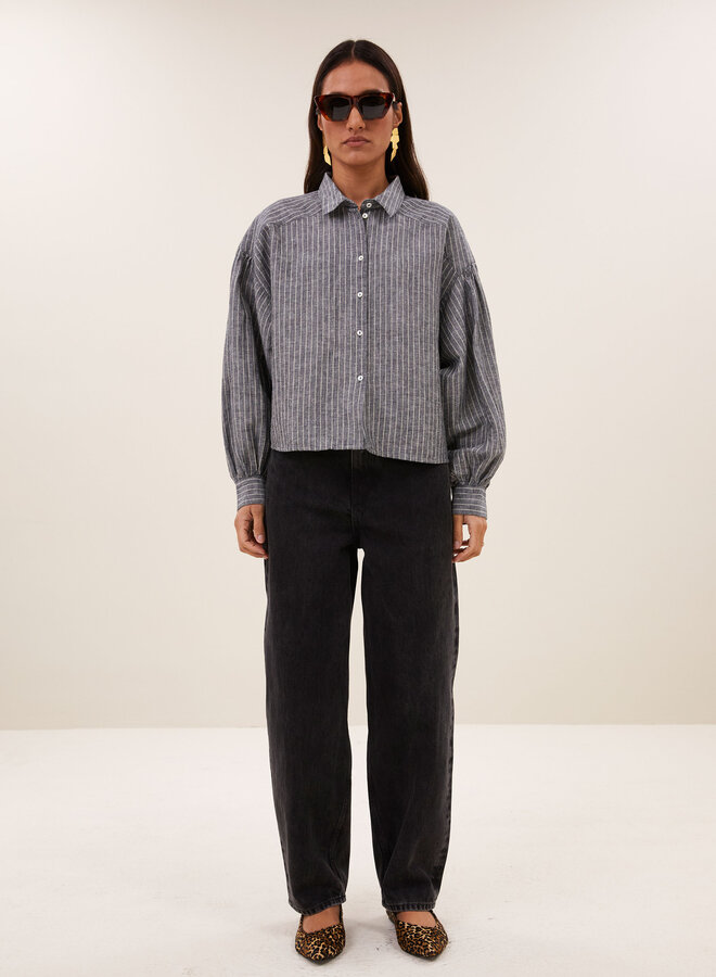 By Bar sarah short thin stripe blouse ash grey
