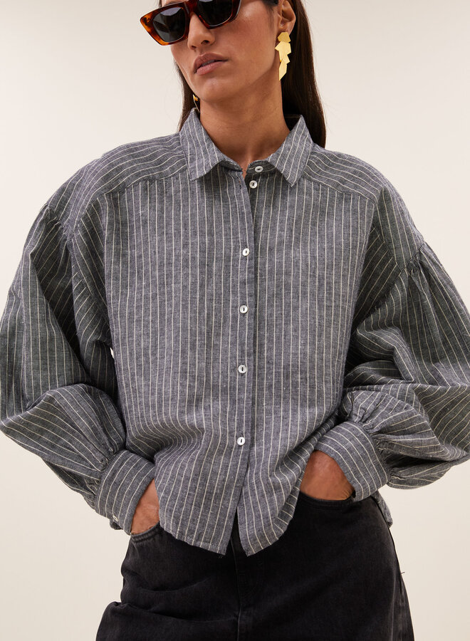 By Bar sarah short thin stripe blouse ash grey