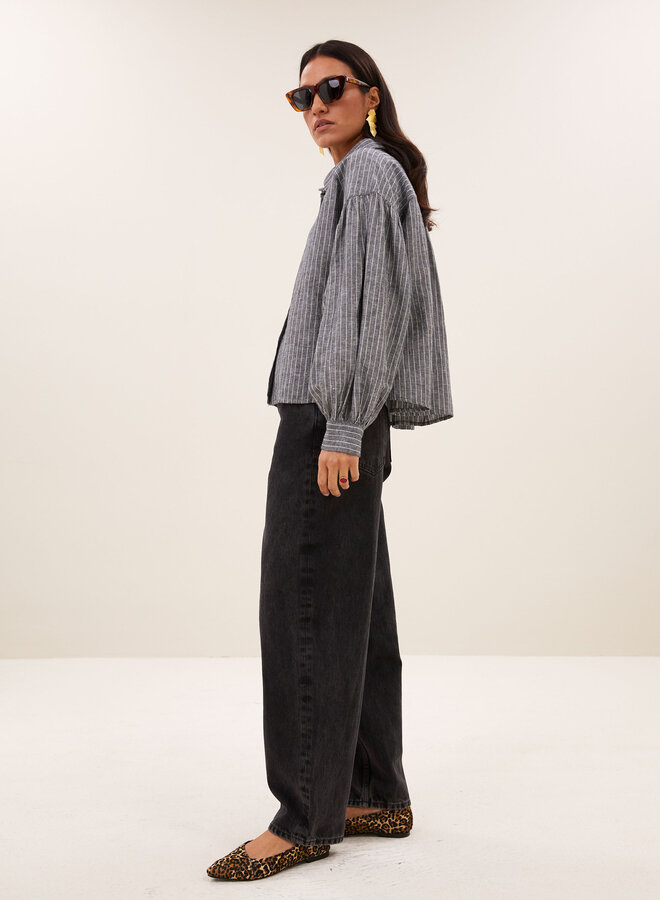 By Bar sarah short thin stripe blouse ash grey