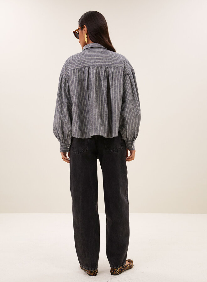 By Bar sarah short thin stripe blouse ash grey