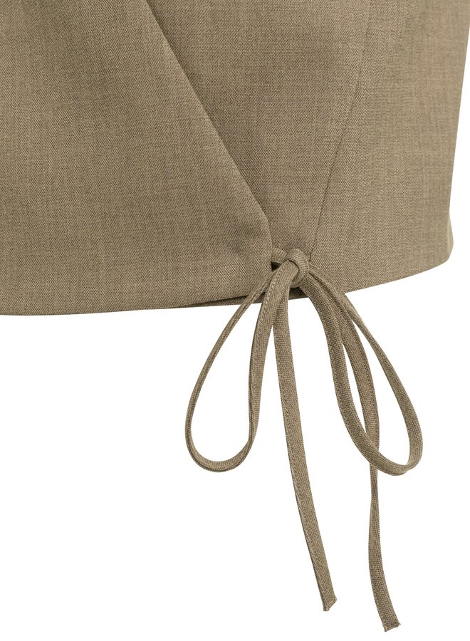 Yaya geweven gilet over overslag teak brown
