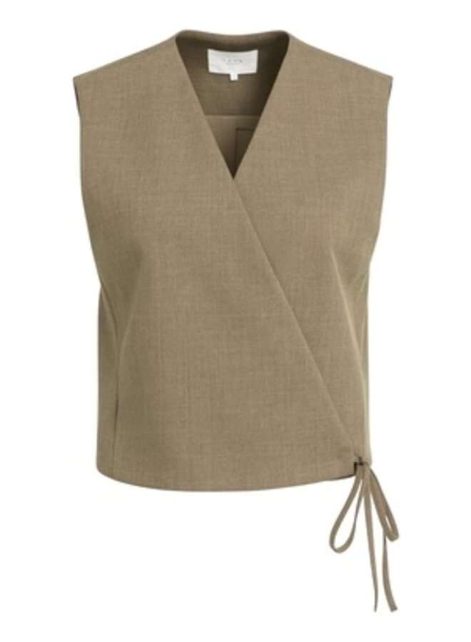 Yaya geweven gilet over overslag teak brown