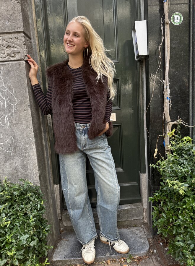 By Bar mona faux fur gilet dark brown